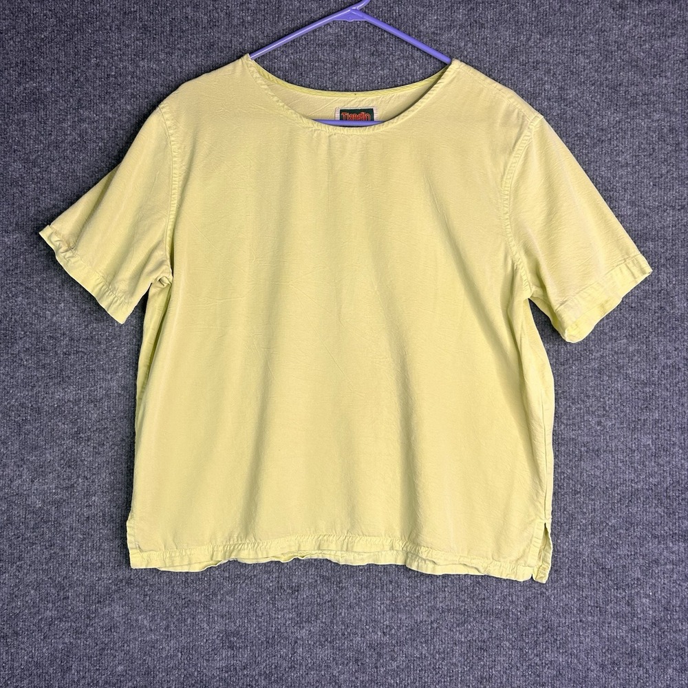 Vintage Tianello Womens Short Sleeve Top Size Medium Neon‎ Green Tencel